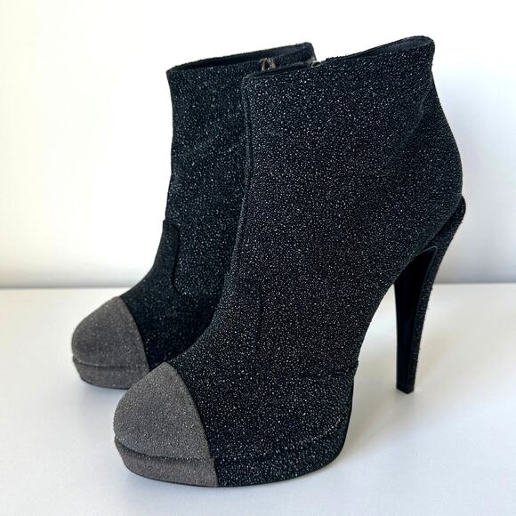 Chanel Black CC Sparkle Glitter Cap Toe Platform Short Boots IT 39 - Picture 15 of 15